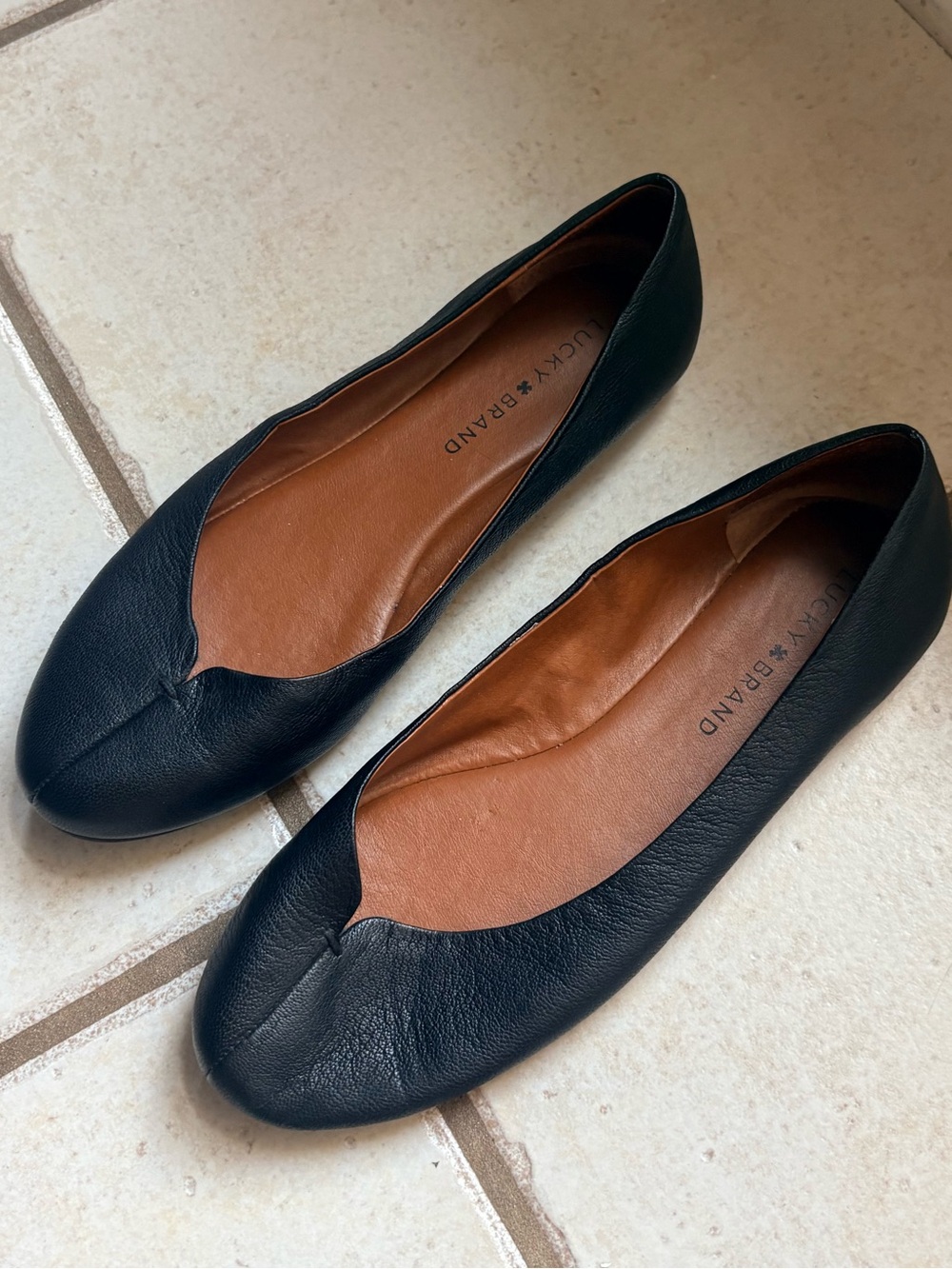 Lucky Brand Black Leather Split-Toe Ballet Flats